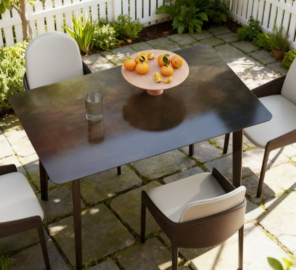 English Elm Mid-century Nordic Rubberwood Dining Table Seats Four with Dark Mahogany Finish T3971P428287