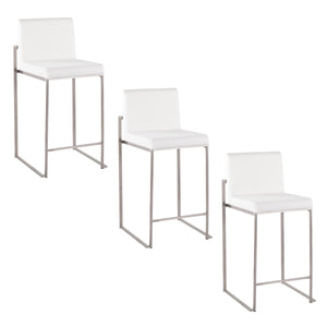 English Elm Fuji Contemporary High Back Counter Stool Set of 3 with Padded Faux Leather Seats and Gold Frame, Stylish and Comfortable, Fixed Counter Height White B202P221988