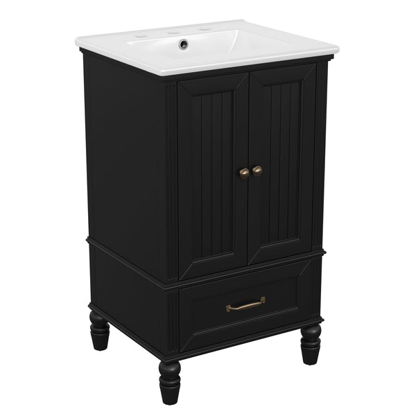 English Elm 20" Bathroom Vanity with Sink Modern MDF Cabinet with Ceramic Top, Drawer, Magnetic Door Stopper Black N725P195132B