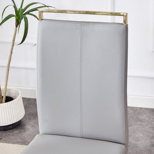 English Elm Table Elegance: 71"X35.4" Clear Glass Dining Set With 8 Light Gray Pu Chairs & Golden Legs W1151S02366-GIGA