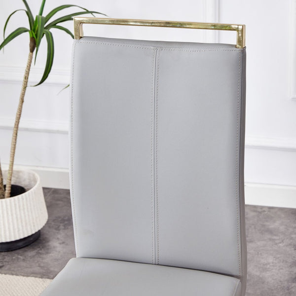 English Elm Table Elegance: 71"X35.4" Clear Glass Dining Set With 8 Light Gray Pu Chairs & Golden Legs W1151S02366-GIGA