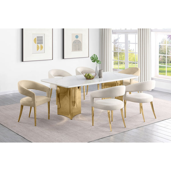 English Elm Rendina Velvet Upholstered Dining Armchair Set of 2 – Curved Open-Back Comfort with Luxe Foam Seating and Metal Frame Beige B062P299828