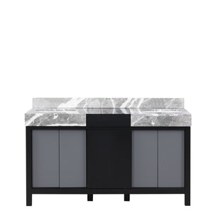 English Elm Black Double Bath Vanity 60" W X 22" D With Castle Grey Marble Top, Soft-Close Drawers & Storage B2731P261105
