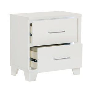 English Elm White Modern Kerren Nightstand with LED Accent, High Gloss Wood Bedside Table, 26"H Stylish Storage B011P186571