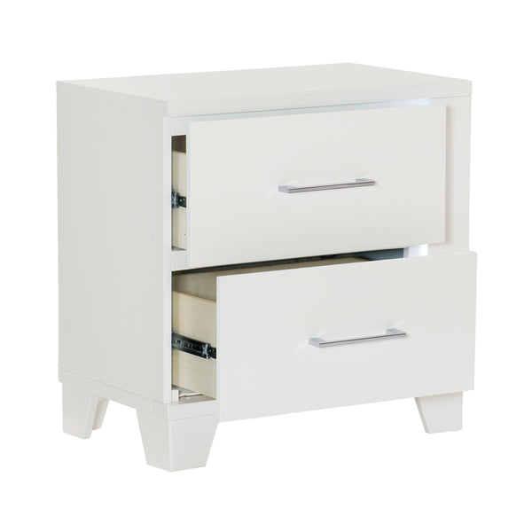 English Elm White Modern Kerren Nightstand with LED Accent, High Gloss Wood Bedside Table, 26"H Stylish Storage B011P186571