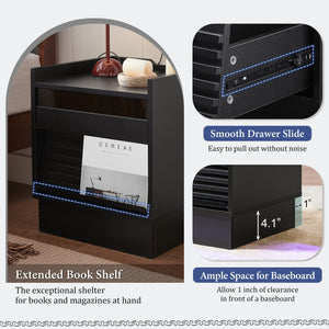 English Elm Christopher Knight Home® - Mid Mid Century Modern Nightstand with USB Charging Station, LED App-Control Lights, 2 Drawers, Sleek Design Black 22.24 L x 18.7 W x 7.09 H N761P255453B