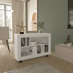 English Elm Console Rolling Storage Console Table with 5 Open Shelves, Smooth Casters, Eco-Friendly Build White 42.91 L x 16.54 W x 5.51 H B097P296826