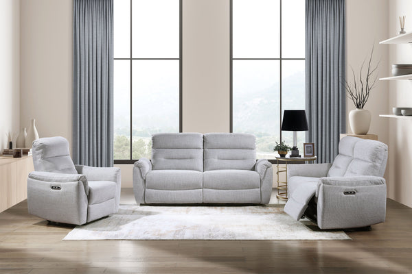 English Elm Eastre Gray Chenille 3-Piece Power Motion Living Room Set with USB & Type-C Ports, Reclining Comfort B2726S00525