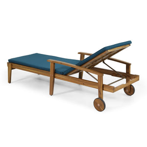 English Elm Jason Outdoor Acacia Wood Chaise Lounge with Adjustable Recline and Slat Design Blue N769P363844L