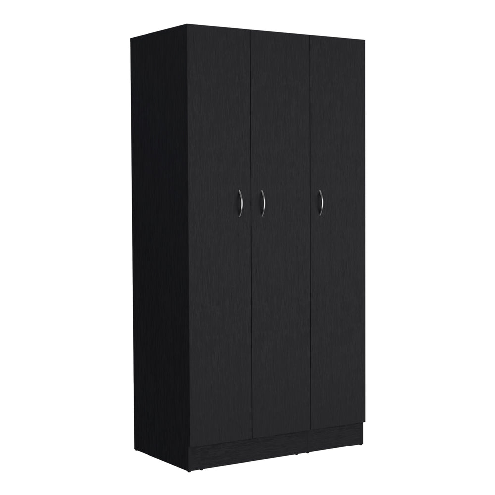 English Elm Ohio Armoire Wardrobe with 3 Doors, 2 Drawers & 4-Tier Shelves — Spacious Storage, Sturdy Handles, Organized Style Black 74 L x 23 W x 2 H B070S00207