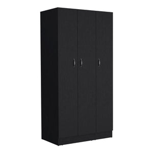 English Elm Ohio Armoire Wardrobe with 3 Doors, 2 Drawers & 4-Tier Shelves — Spacious Storage, Sturdy Handles, Organized Style Black 74 L x 23 W x 2 H B070S00207