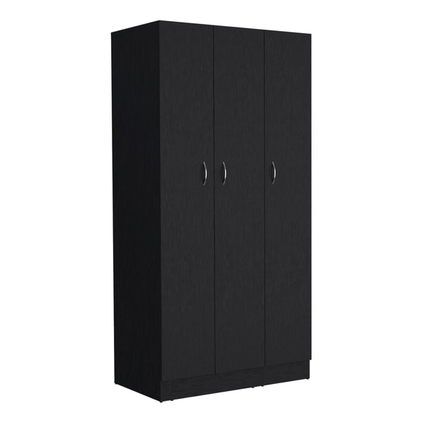 English Elm Ohio Armoire Wardrobe with 3 Doors, 2 Drawers & 4-Tier Shelves — Spacious Storage, Sturdy Handles, Organized Style Black 74 L x 23 W x 2 H B070S00207