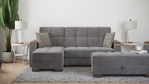 English Elm PrimeNest Upholstered ZenAero Convertible Ottoman with Wood Trim, Click-Clack Storage, Microfiber Comfort Gray B030P280980