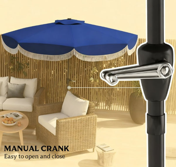 English Elm Vented Patio Umbrella 8.8 Ft Crank Tilt Upf 30 Tassel Resort Canopy Shade T3971P427332