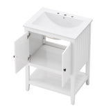 English Elm 24" White Modern Sleek Bathroom Vanity Elegant Ceramic Sink With Solid Wood Frame Open Style Shelf