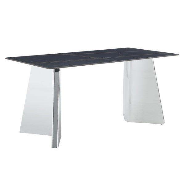 English Elm 63"x31.5x30" Marble Slab Rectangular Dining Table with Sculptural Butterfly Stainless Legs Black,Silver W1151S04576