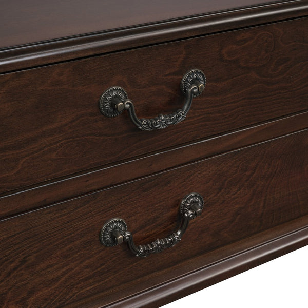 English Elm Retro Curved Wood Console Table with 3 Drawers, Mid-Century Entry Sofa Table with Shelf, Sturdy Pine Legs and High Weight Capacity Espresso W1202P303775