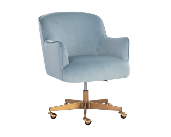 Sunpan Karina Office Chair - Chic Comfort with Modern Design, Curved Seat and Gold Steel Base for Your Workspace Cornflower Blue Sky