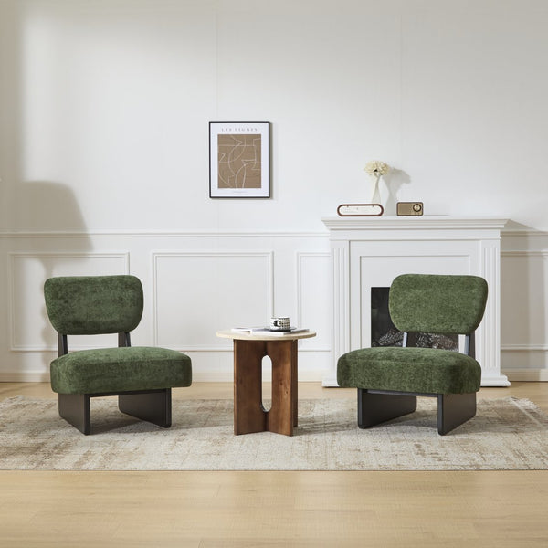 English Elm Christopher Knight Home® - [Set of 2] Modern Lounge Chair with Polyester Upholstery and Solid Wood Base — Minimalist Comfort for Home Black+Green N767P241702G