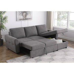 English Elm Kenna Grey Tufted Sleeper Sectional Sofa with Storage Ottoman, Rounded Arms, Smooth Cushions (97) B062S01106