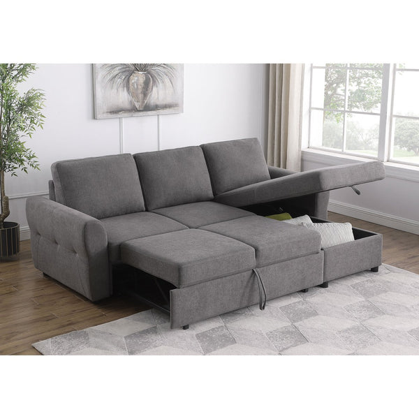 English Elm Kenna Grey Tufted Sleeper Sectional Sofa with Storage Ottoman, Rounded Arms, Smooth Cushions (97) B062S01106