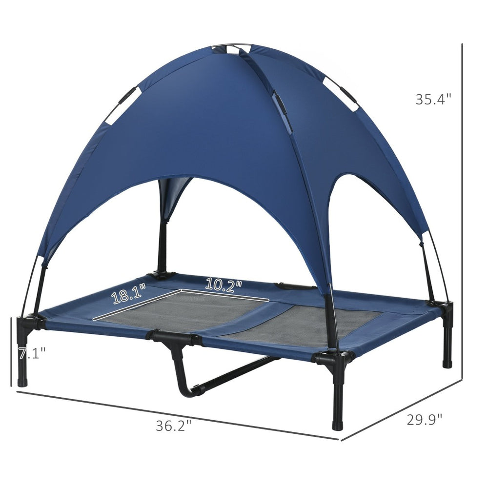 English Elm Pet Elevated Outdoor Dog Cot with Canopy Cooling Pad Steel Frame Mesh Surface T3971P435368
