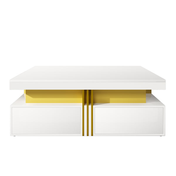English Elm Modern Square Storage Coffee Table with 4 Drawers, 43.3" Top, Minimalist Durable MDF Design, White Glossy White CH359402AAK