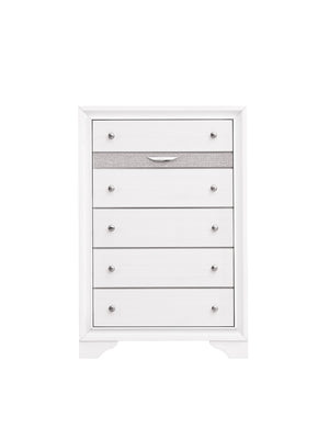 English Elm Madrid 6-Drawer Chest with Felt Lined Tray, Silver Acrylic Trim & Nickel Handles for Modern Storage White 56 L x 37 W x 20 H B078P286063