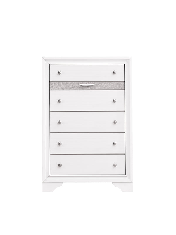 English Elm Madrid 6-Drawer Chest with Felt Lined Tray, Silver Acrylic Trim & Nickel Handles for Modern Storage White 56 L x 37 W x 20 H B078P286063