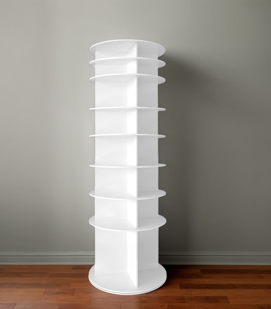 English Elm 8 Tier Rotating Shoe Rack Tower - 360° Spinning Organizer Holds 28 Pairs, Sturdy PVC Space-Saver White W2641P303444