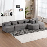 English Elm 143.7" Upholstered Sofa Free-Combined Sofa Couch With Two Chaise Lounge and Five Back Pillows For Living Room, Light Gray