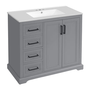 English Elm 36" Modern Bathroom Vanity with Ceramic Sink, Soft-Close Doors, 3 Drawers & Ample Storage for Small Baths Gray N729P280194E