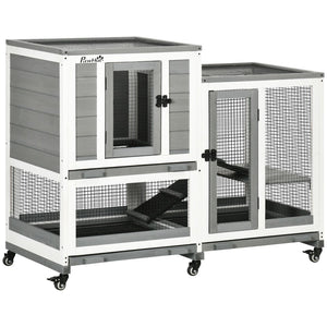 English Elm Pawhut Three Story Fir Wood Rabbit Hutch with Ramps Wheels and Removable Trays W2225P229221