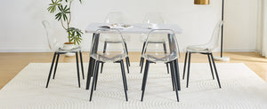 English Elm Table Set with Marble Glass Top Six Transparent Chairs for Modern Dining Spaces W1151S04633