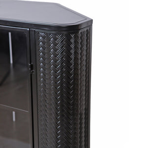 English Elm Modern 3-Tier Corner Storage Cabinet Antique Black Steel with Tempered Glass Doors, Space-Saving Organizer W3122P272936