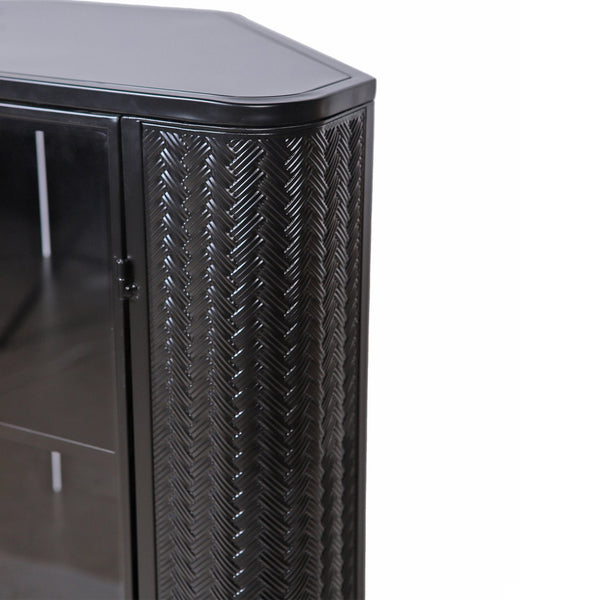 English Elm Modern 3-Tier Corner Storage Cabinet Antique Black Steel with Tempered Glass Doors, Space-Saving Organizer W3122P272936