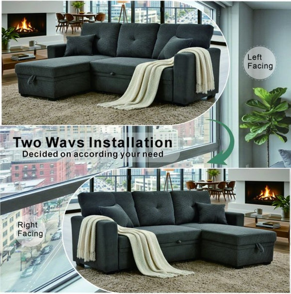 English Elm Sleeper Sectional Sofa with Storage Chaise Tufted Polyester Upholstery Small Space W5568S00038