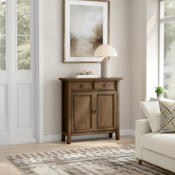 English Elm Amherst Solid Pine Entryway Cabinet with Crown Molding and Rustic Aged Brown Finish B136P436043