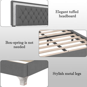 English Elm 3-Pieces Tufted Upholstered Platform Bed with Romantic LED Headboard and Two Storage Nightstands Gray 63.98 L x 23.23 W x 5.91 H N733S183659E