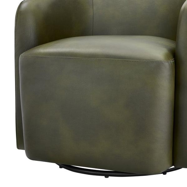 English Elm Ardena Fern Green Faux Leather Swivel Barrel Chair with Pocket Coil Seat, 360° Swivel, Compact Chic B050P322597