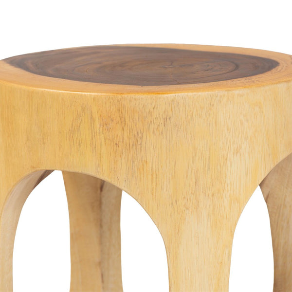 English Elm Hand-carved Solid Suar Wood Pedestal Accent Table with Scalloped Edge Boho Decor B2750P467853