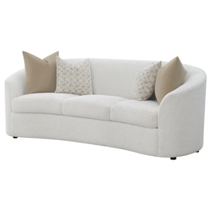 English Elm Rory Latte Bouclé Sloped Arms Sofa with Pillows — Curved Vintage Chic, Plush Comfort, 88.5"W Lounge B062P358205