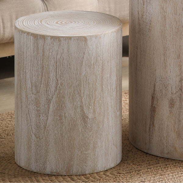 English Elm Set of 3 Whitewashed Wood Accent Tables - Rustic Tree Trunk Cylindrical Side Tables for Cozy Homes W2729P209831