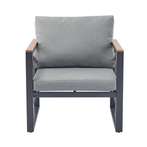 English Elm Christopher Knight Home® - 4-Pieces Outdoor Metal Patio Furniture Set with Deep-Seat Cushions, Teslin Rope, Wood-Look Tabletop, Rust-Resistant Frame Natural+Grey N780P2540723G