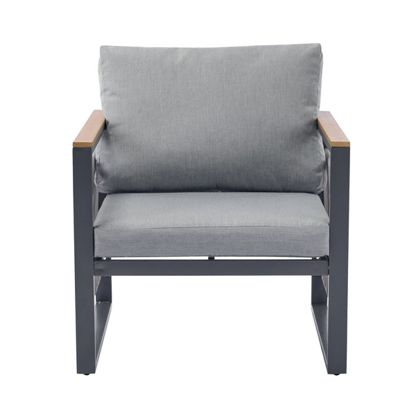 English Elm Christopher Knight Home® - 4-Pieces Outdoor Metal Patio Furniture Set with Deep-Seat Cushions, Teslin Rope, Wood-Look Tabletop, Rust-Resistant Frame Natural+Grey N780P2540723G