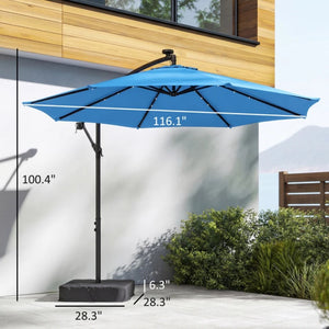 English Elm Garden Cantilever Patio Umbrella with Solar Led Lights and Upf30 Polyester Canopy Lake Blue T3971P481988
