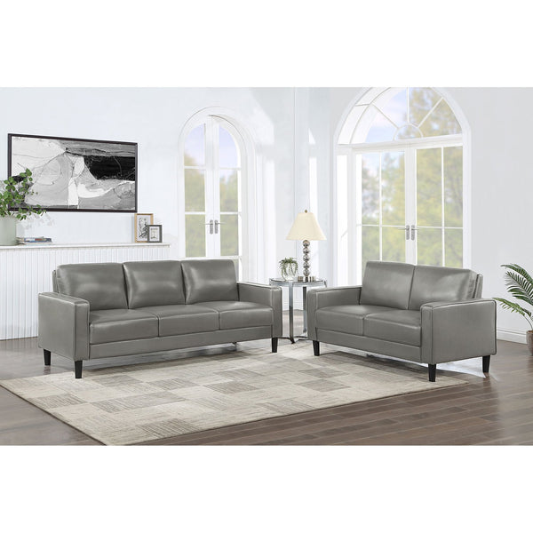 English Elm Farallone Grey 2-Piece Sofa Set - Modern Faux Leather Comfort With Stylish Track Arms For Any Space B062S01271