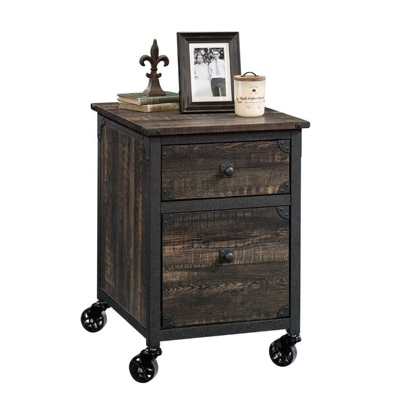 English Elm File Pedestal Rolling Cabinet Dark Oak Finish Metal Frame Home Office Storage B356P354418