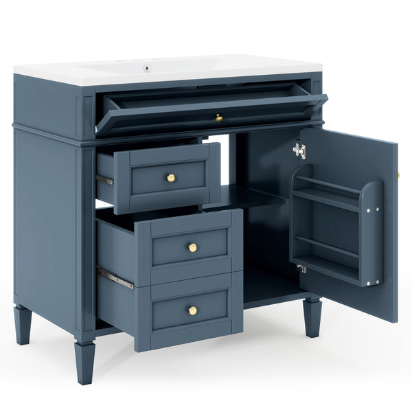 English Elm 36'' Modern Bathroom Vanity With Ceramic Sink, 2 Drawers & Tip-Out Drawer For Stylish Storage Solutions SW000119AAM-2