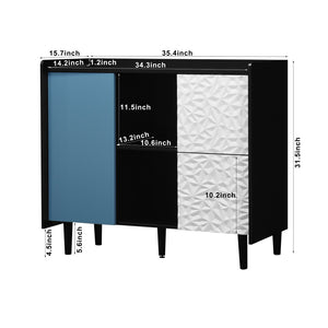 English Elm Sideboard Buffet Cabinet – Modern Black & Red Storage With 2 Drawers, Open Shelves For Stylish Organization W409P176583-GIGA